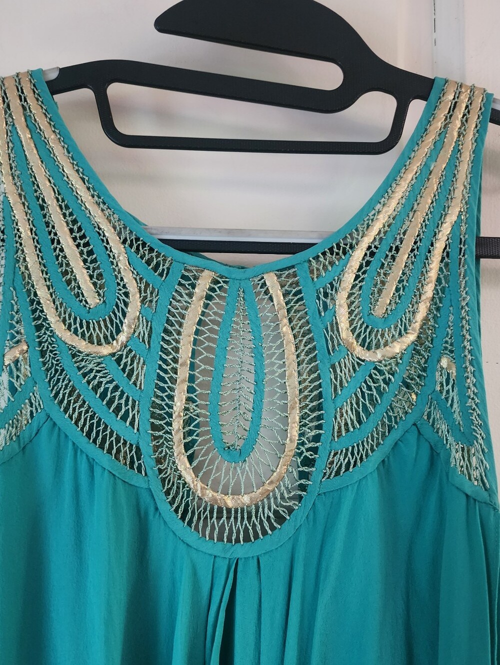 New No Tag.Temperley London Silk Teal Dress with Embellished Trim.pit To Pit 16" - Picture 4 of 11